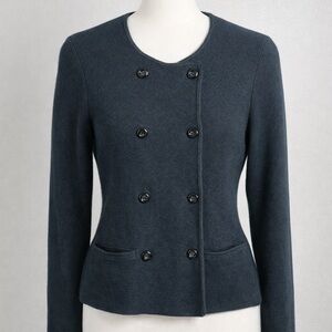 Ann Taylor Black Double Breasted Knit Jacket Cardigan Size L Classic Minimalist